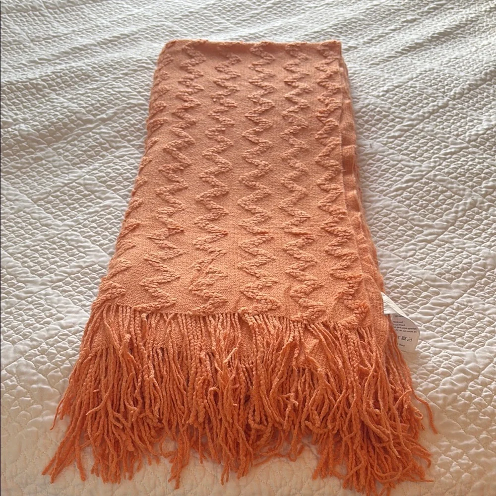Orange Knit 50x60 Throw with Fringe